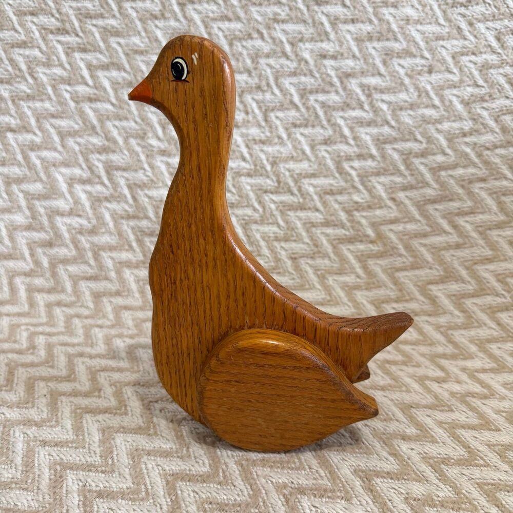 Vintage Wooden Goose Duck Figurine Woodgrain Wood Finish Farmhouse Country Decor
